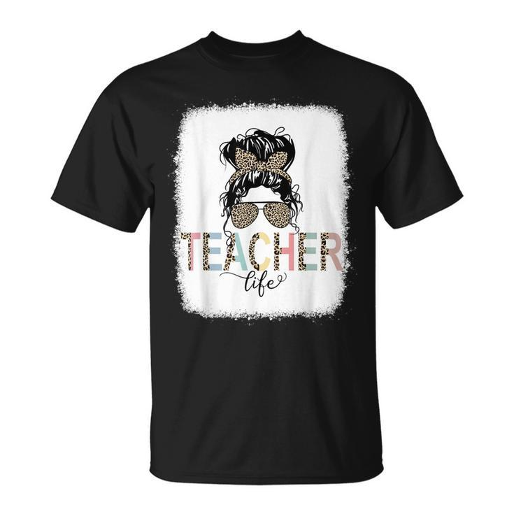 Teacher Life Bleached Teacher Life Royal Messy Bun T-shirt