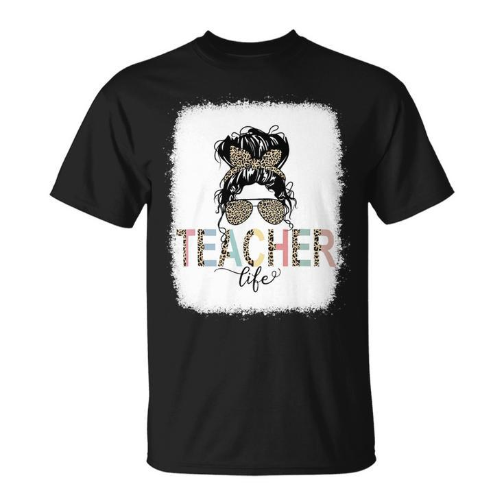 Teacher Life Bleached Shirt Teacher Life Royal Messy Bun Unisex T-Shirt