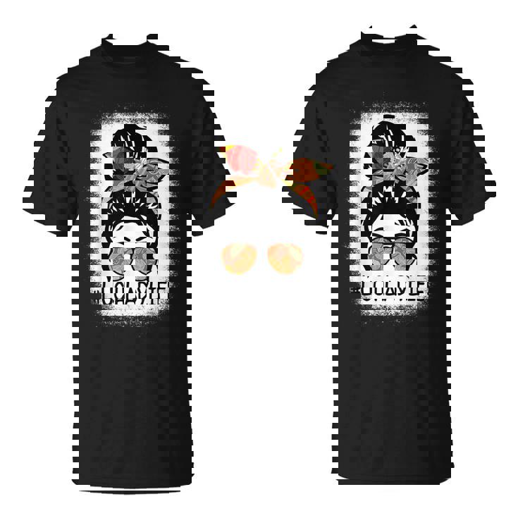 Thanksgiving Lunch Lady Life Messy Bun Glasses Bleach T-shirt