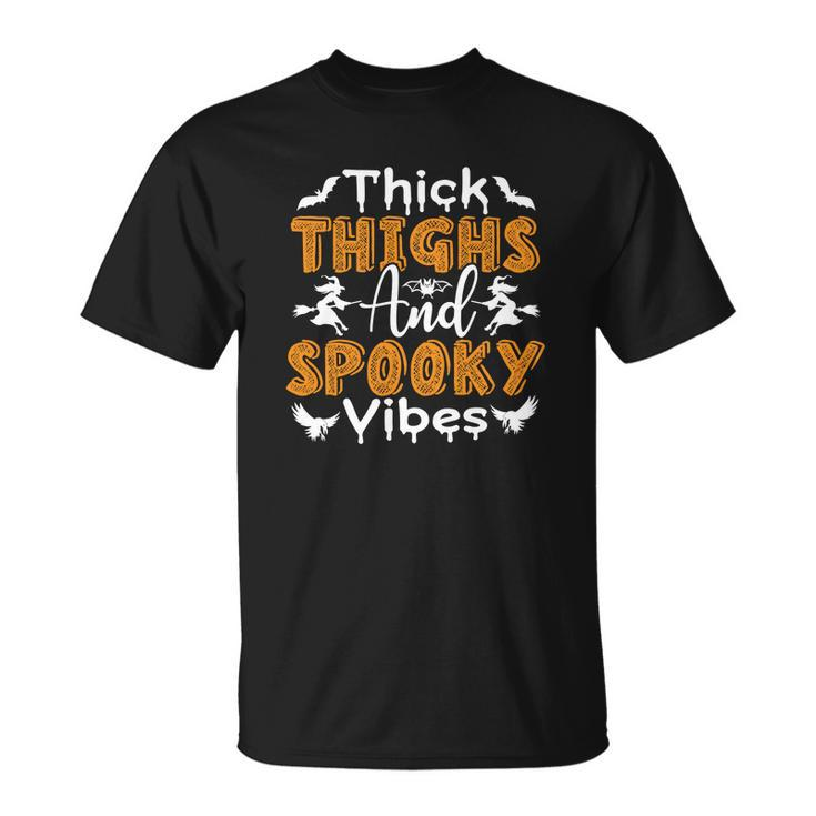 Thick Thights And Spooky Vibes Witch Broom Halloween Unisex T-Shirt