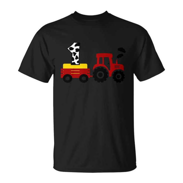 Tractor Pulling One Farmer First Birthday First Birthday Cow 1St Birthday Unisex T-Shirt