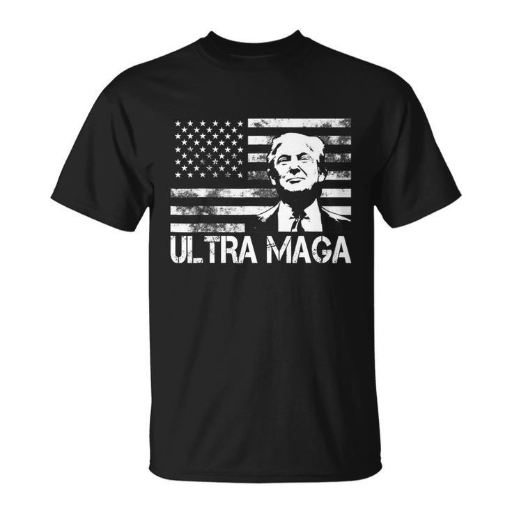 Trendy Ultra Maga Pro Trump American Flag 4Th Of July Retro Funny Gift Unisex T-Shirt
