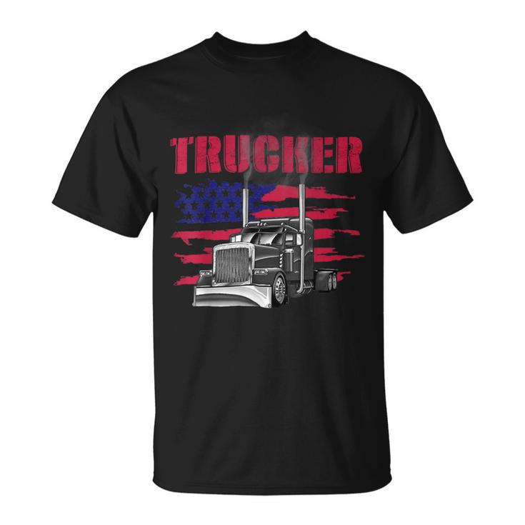 Trucker Truck Driver American Flag Trucker Unisex T-Shirt