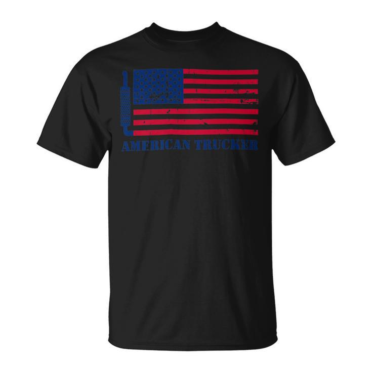 Trucker Truck Driver American Flag With Exhaust American Trucker Unisex T-Shirt