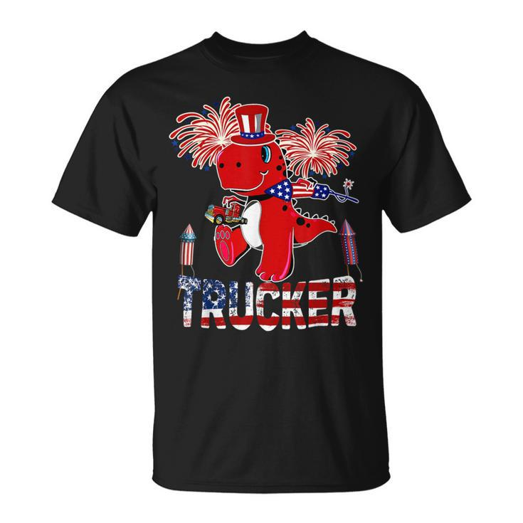 Trucker Trucker American Flag Funny Trex Fireworks 4Th Of July Unisex T-Shirt
