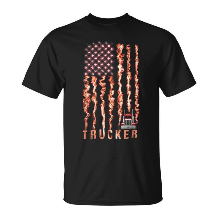 Trucker Trucker American Flag Smoking Unisex T-Shirt