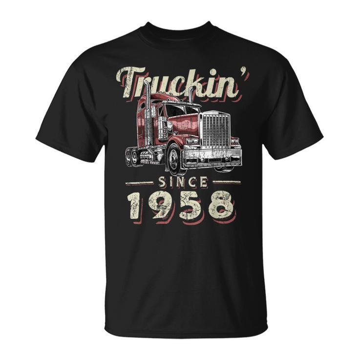 Trucker Truckin Since 1958 Trucker Big Rig Driver 64Th Birthday Unisex T-Shirt