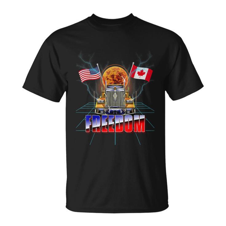 Usa American And Canada Flag Freedom Convoy 2022 Trucker Tshirt Unisex T-Shirt