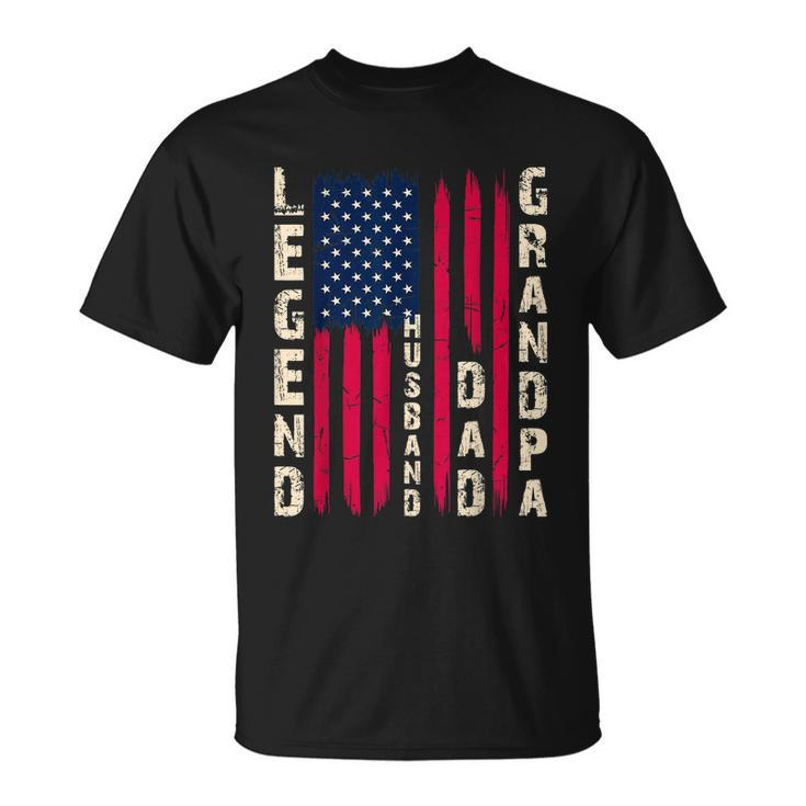 Usa Flag Fathers Day Dad The Legend Husband Dad Grandpa Unisex T-Shirt