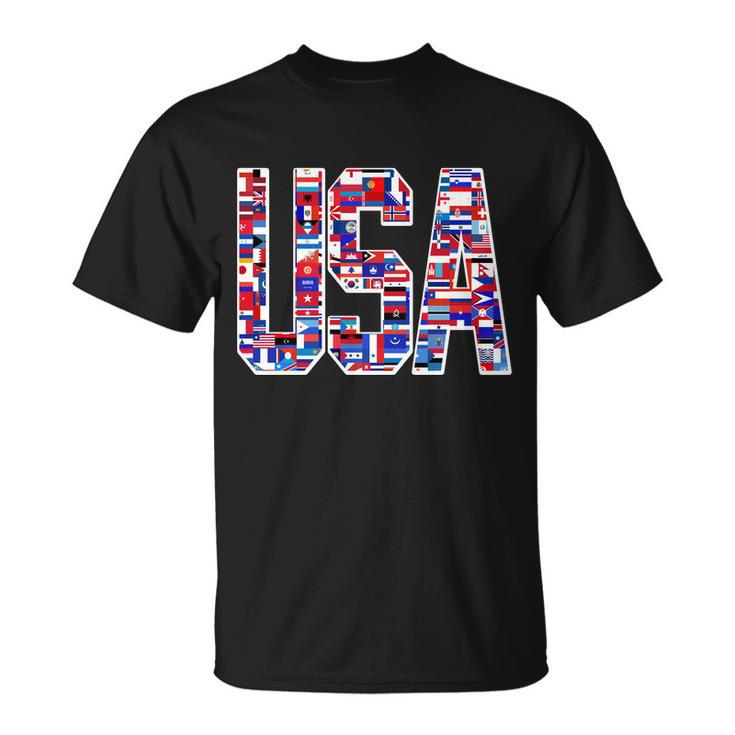 Usa World Flags Pattern Unisex T-Shirt