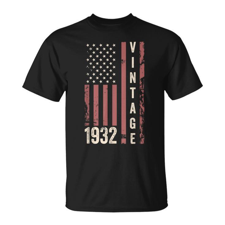 Vintage 1932 90Th Birthday 90 Years Old Funny American Flag  Unisex T-Shirt