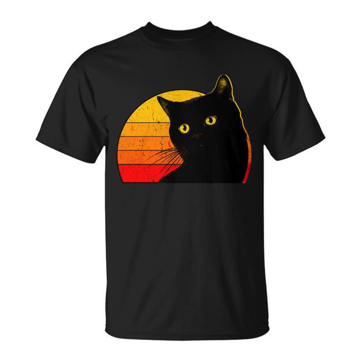 Vintage 80S Style Black Cat Retro Sun Unisex T-Shirt