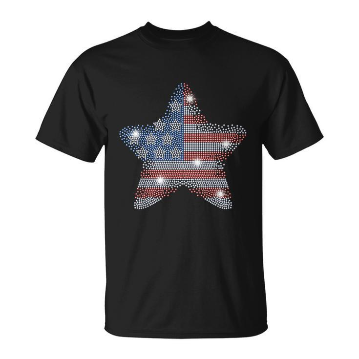 Vintage July 4Th Star Flag American Rhinestone Bling Tee Unisex T-Shirt
