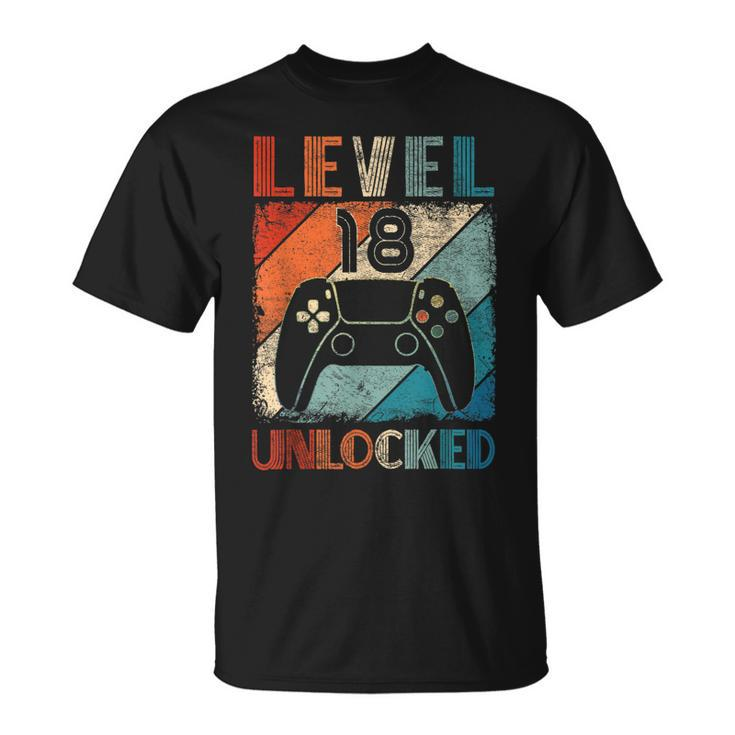Vintage Level 18 Unlocked Video Gamer 18Th Birthday  Unisex T-Shirt