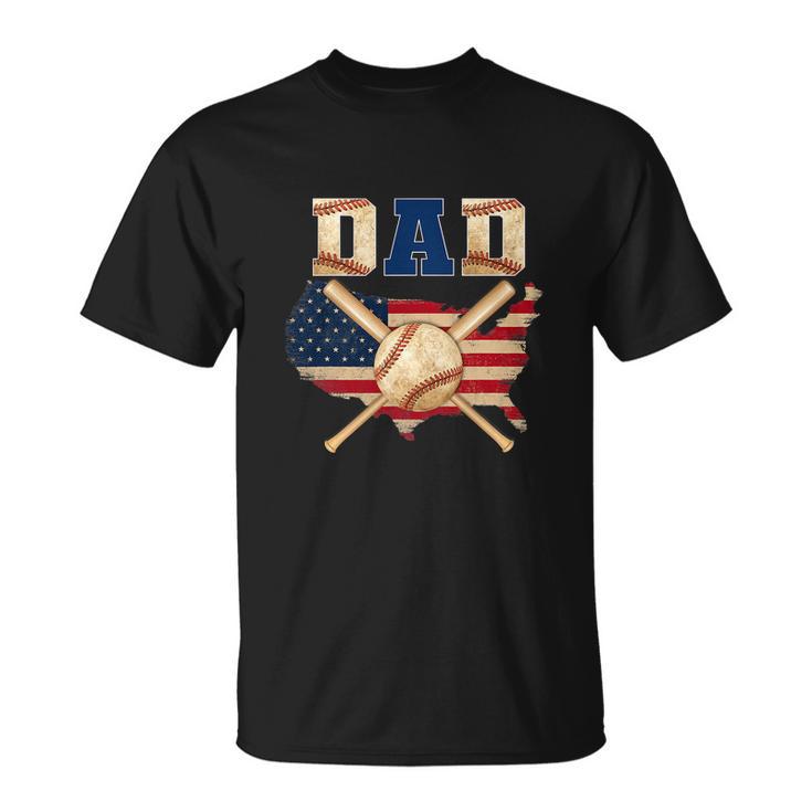 Vintage Proud Baseball Dad Cool 4Th Of July American Flag Unisex T-Shirt