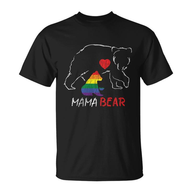 Vintage Rainbow Mama Bear Hugs Mom Mother Love Lgbt Pride T-shirt
