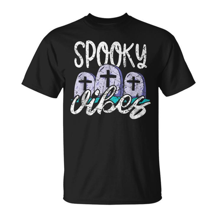Vintage Spooky Vibes Halloween Art - Cemetery Tombstones  Unisex T-Shirt