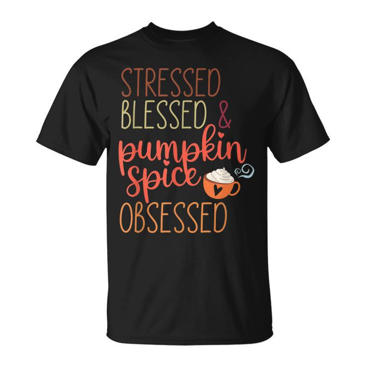 Vintage Stressed Blessed & Pumpkin Spice Obsessed Fall T-shirt