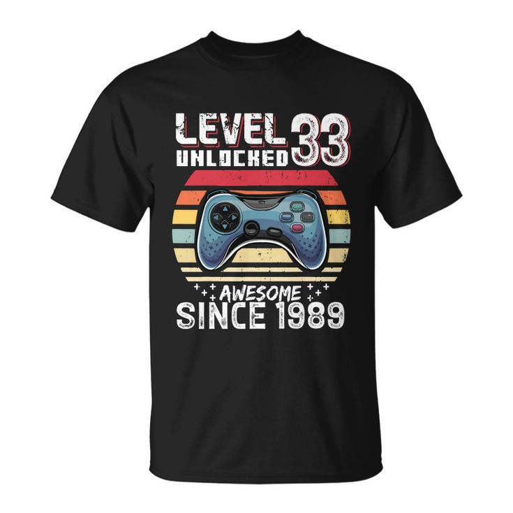 Vintage Video Gamer Birthday Level 33 Unlocked 33Rd Birthday Unisex T-Shirt