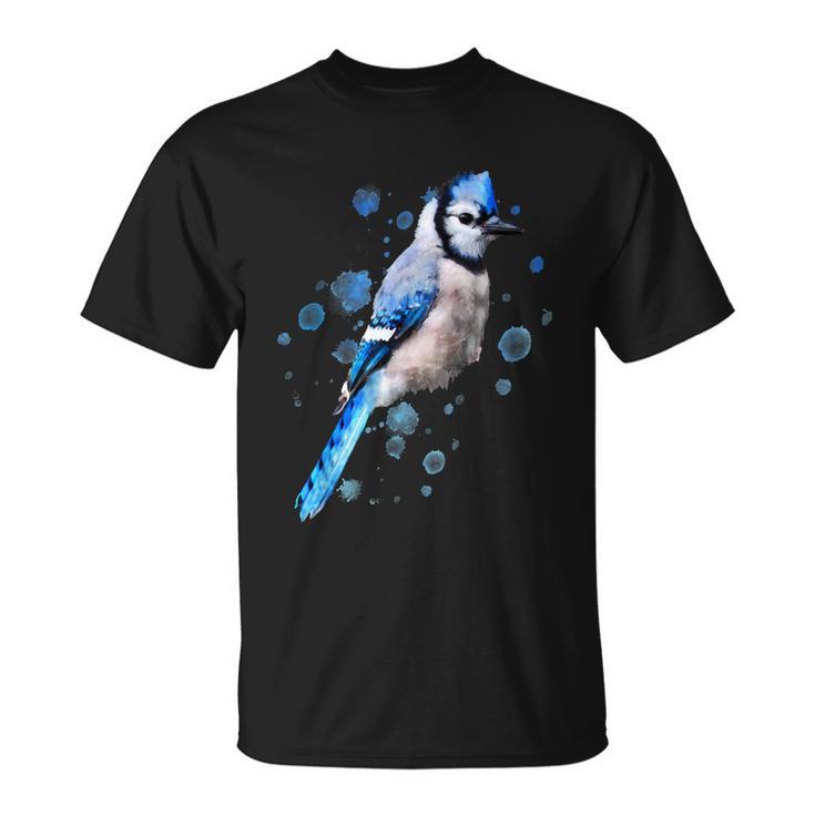 Watercolor Blue Jay Bird Artistic Animal Artsy Painting Unisex T-Shirt