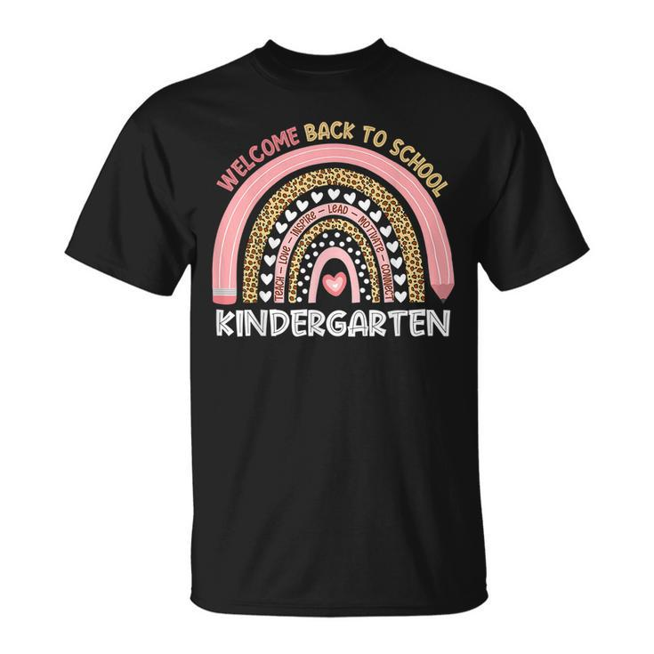 Welcome Back To School Kindergarten Teacher Rainbow Leopard T-shirt