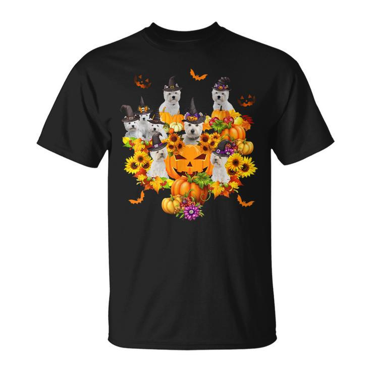 Westie Witch Heart Pumpkin Sunflower Halloween Thanksgiving  Unisex T-Shirt