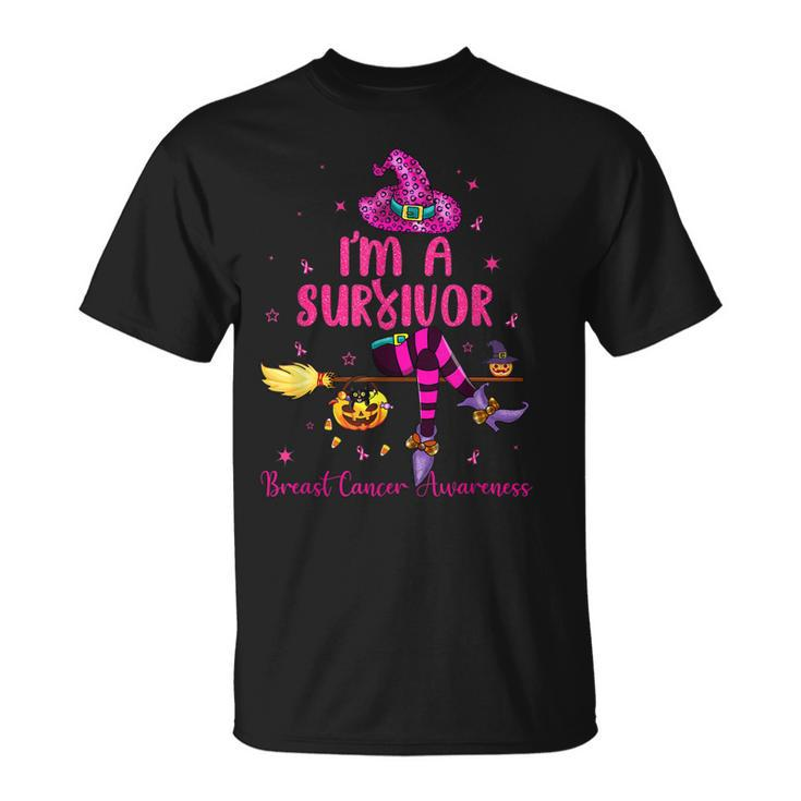 Witch I’M Survivor Breast Cancer Pink Ribbon Halloween Women  Unisex T-Shirt
