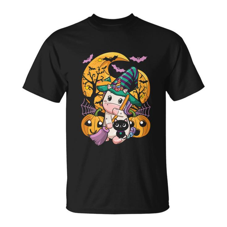 Witchy Unicorn Girls Halloween Cute Unicorn Pumpkin T-Shirt