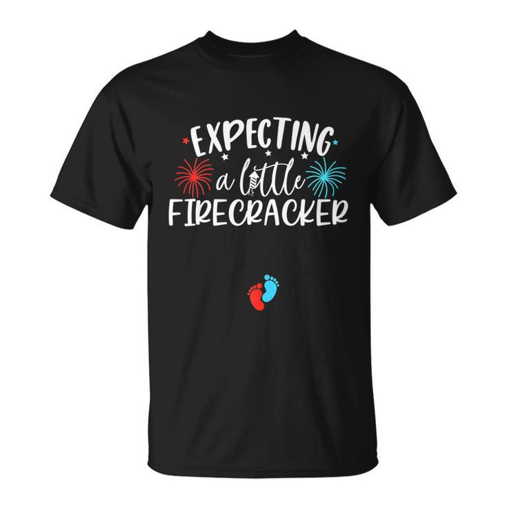 Womens Expecting A Little Firecracker Funny 4Th Of July Pregnant Unisex T-Shirt