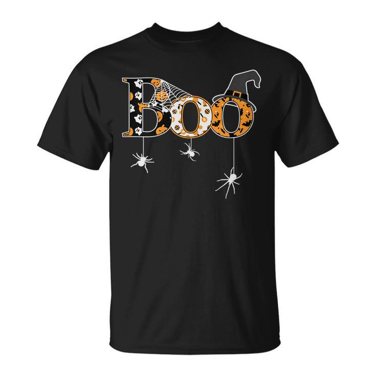 Womens Halloween Spider Web Witch Hat Cute Boo Unisex T-Shirt