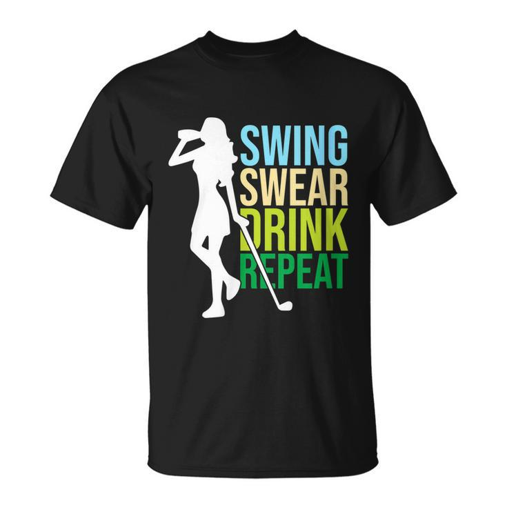 Womens Swing Swear Drink Repeat Love Golf Unisex T-Shirt