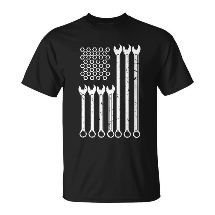 Wrench And Bolt Repairman Cool Patriotic Usa Flag Cool T-shirt