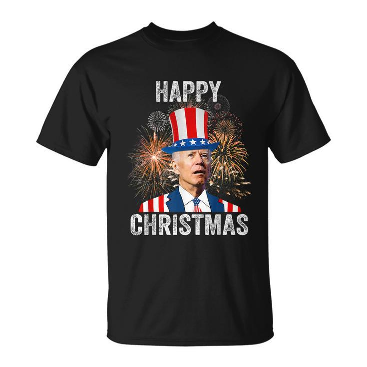 Xmas Merry Christmas Funny Happy 4Th Of July Anti Joe Biden Unisex T-Shirt