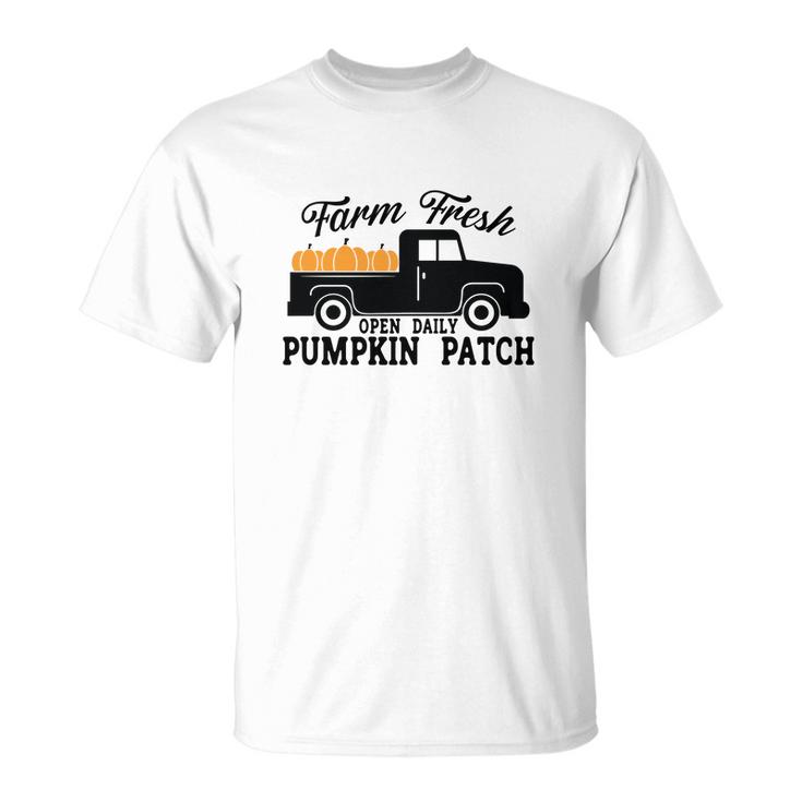 Farm Fresh Pumpkins Truck Open Daily Pumpkin Patch Fall Men Women T-shirt Graphic Print Casual Unisex Tee