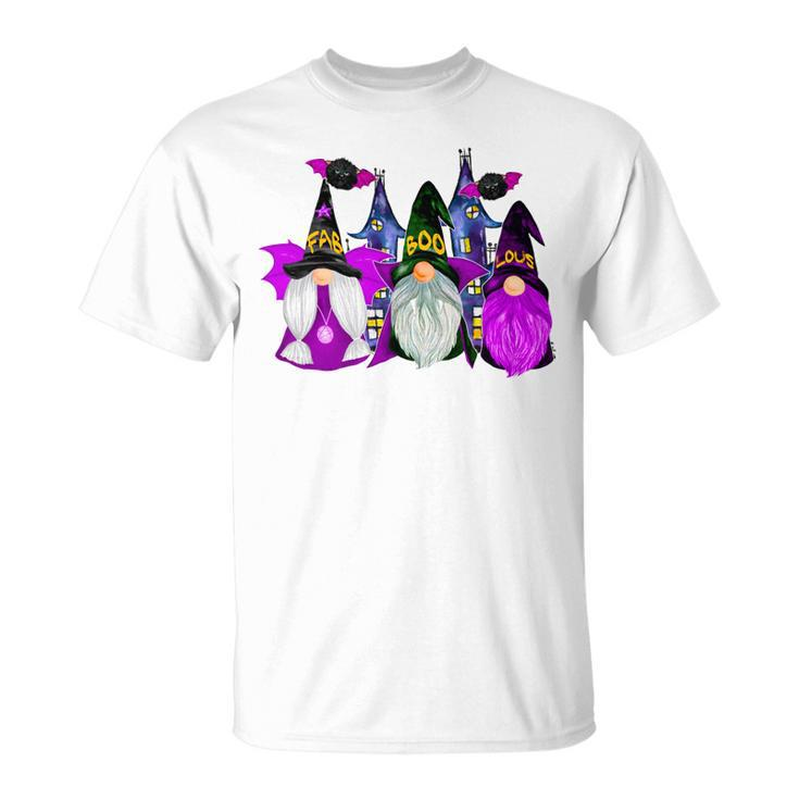 3 Halloween Gnomes Purple Gnome Vampire Gnome Witch Men Women T-shirt Graphic Print Casual Unisex Tee