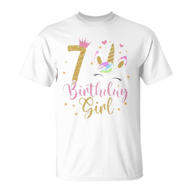 7 Years Old Birthday Girl Cute Unicorn Unisex T-Shirt