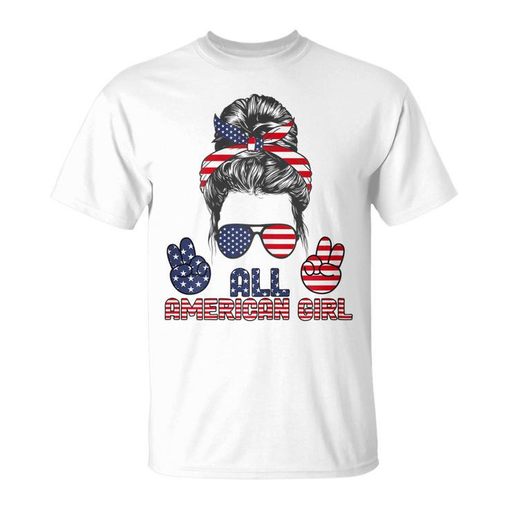 All American Girl Messy Bun American Flag 4Th Of July  V2 Unisex T-Shirt