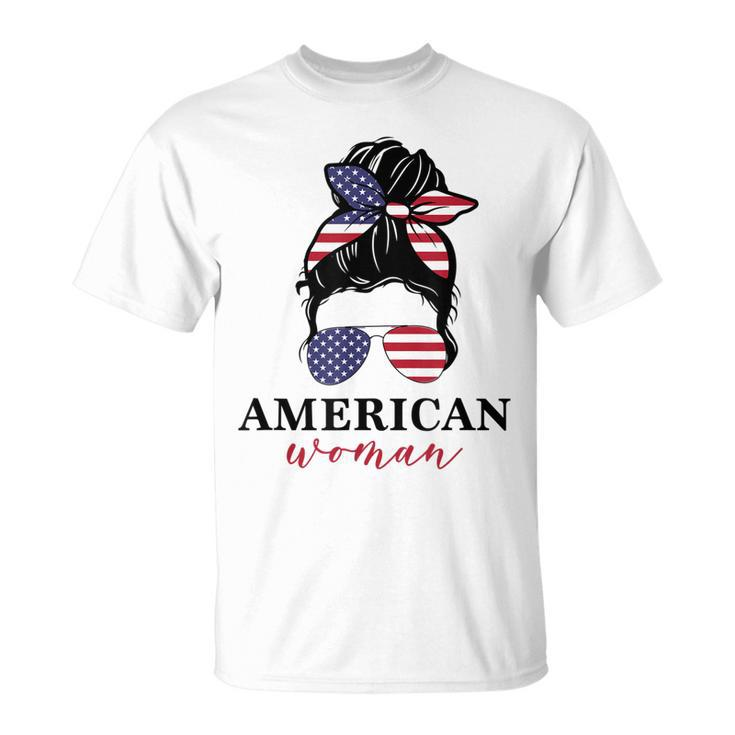 All American Girl Messy Bun Flag 4Th Of July Sunglasses  Unisex T-Shirt