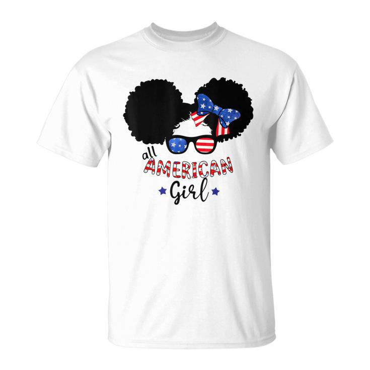 All American Girls 4Th Of July  Black African Messy Bun  Unisex T-Shirt