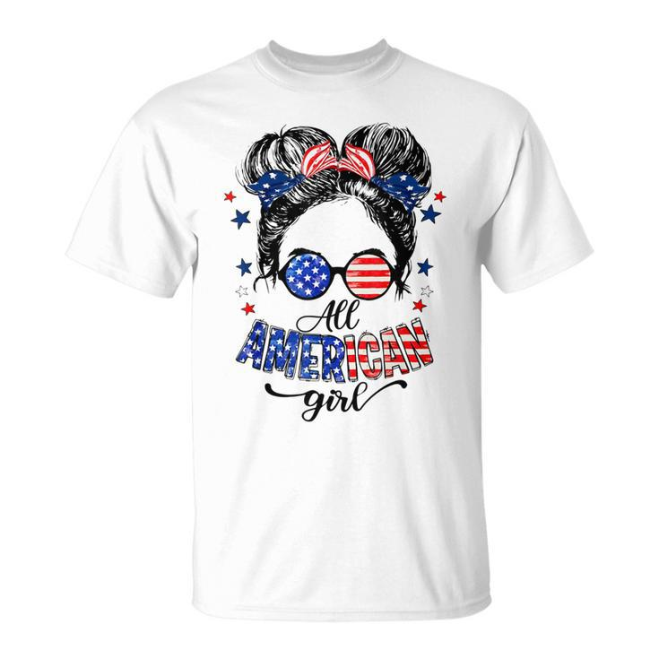 All American Girls 4Th Of July  Daughter Messy Bun Usa  V4 Unisex T-Shirt