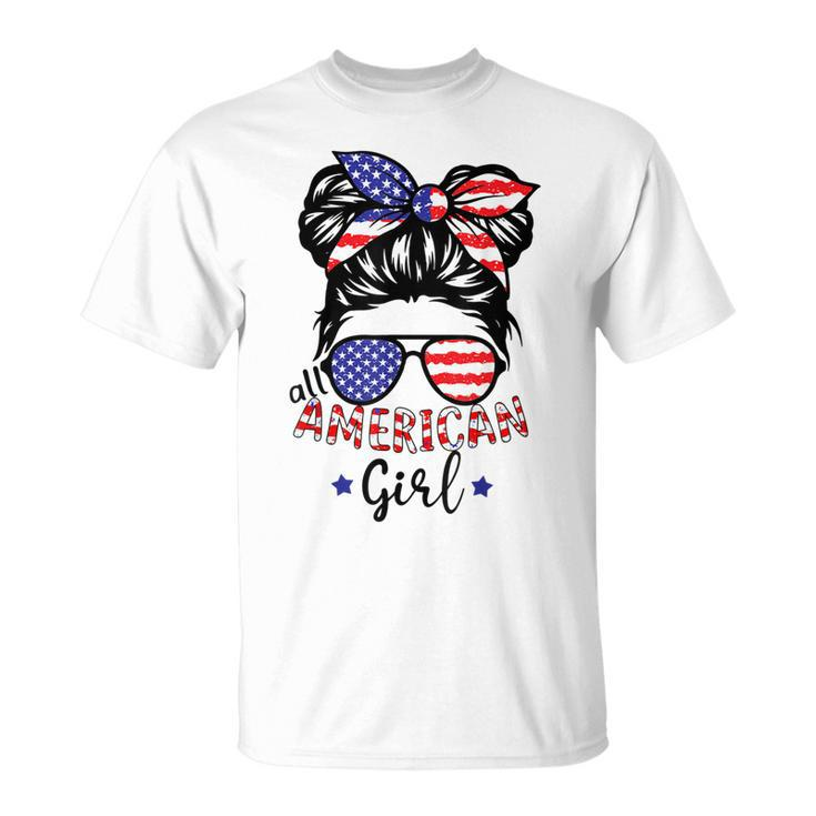 All American Girls 4Th Of July  Daughter Messy Bun Usa  V5 Unisex T-Shirt