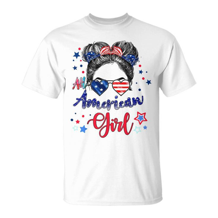 All American Girls 4Th Of July  Daughter Messy Bun Usa  V7 Unisex T-Shirt