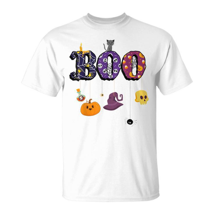 Boo Halloween Costume Spiders Ghosts Pumkin & Witch Hat  V2 Unisex T-Shirt