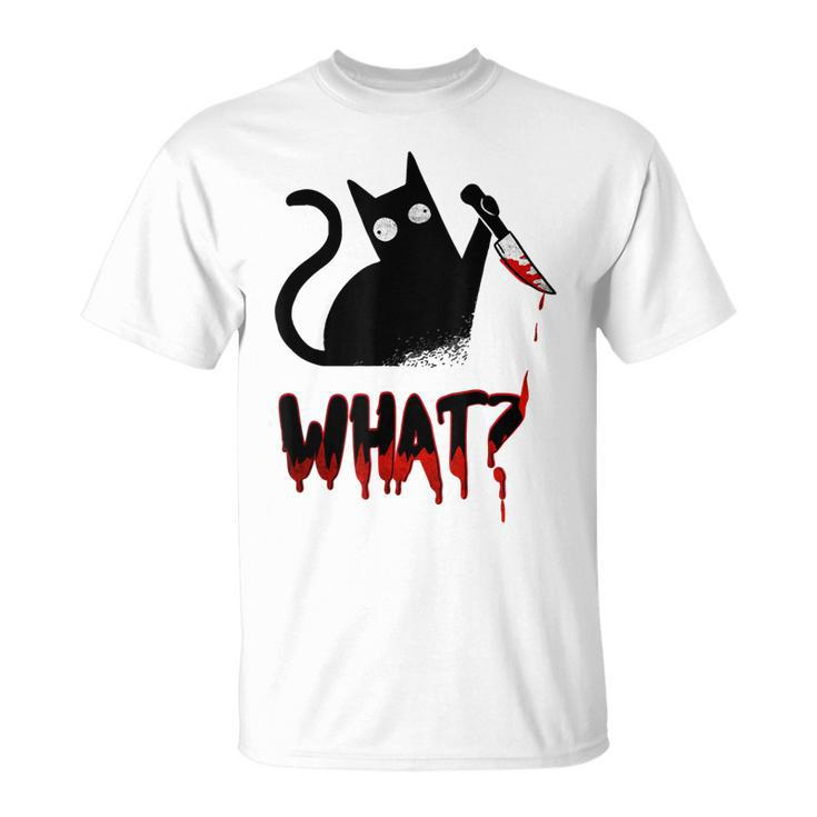Cat What Murderous Black Cat With Knife Halloween Costume  Unisex T-Shirt