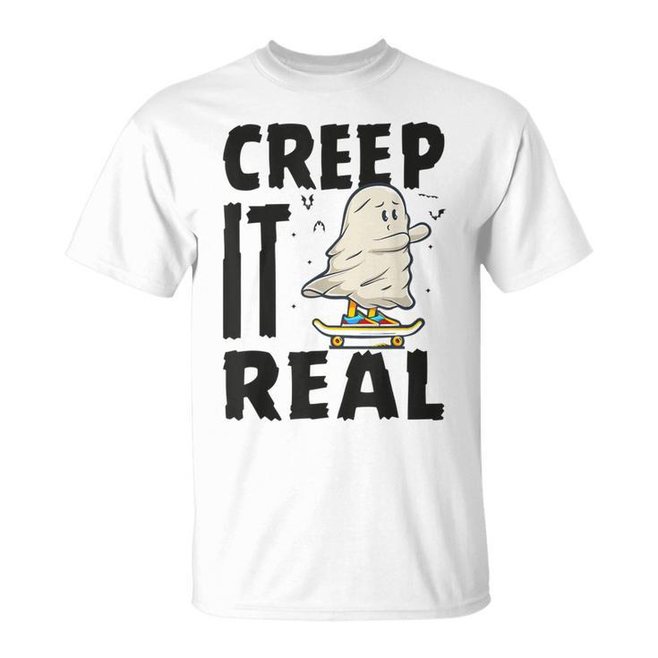 Creep It Real Ghost Skateboarding Halloween Fall Season T-shirt