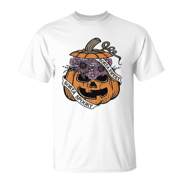 Cute Halloween Sorta Sweet Sorta Spooky Pumpkin Florals  Unisex T-Shirt