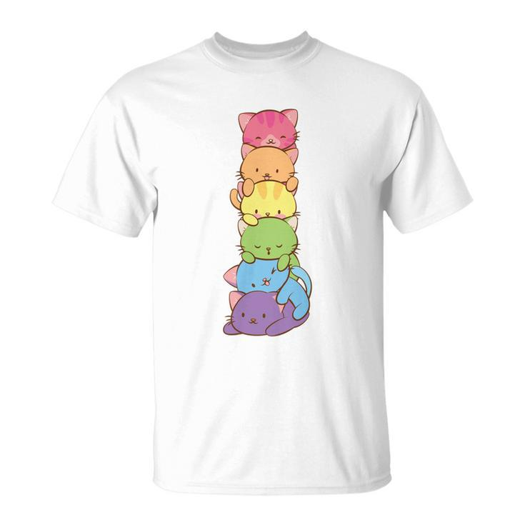 Cute Lgbt Rainbow Gay Pride Flag Kawaii Cat Pile Anime Art Gift Unisex T-Shirt