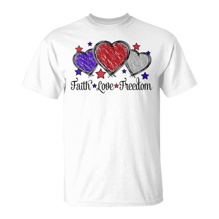 Faith Love Freedom 4Th Of July American Flag Heart  Unisex T-Shirt