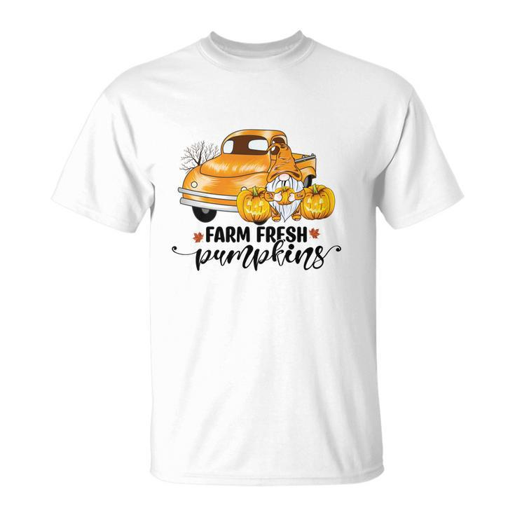 Farm Fresh Pumpkins Fall Truck Yellow Gnomes Men Women T-shirt Graphic Print Casual Unisex Tee