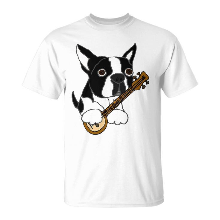 Funny Boston Terrier Dog Playing Banjo Unisex T-Shirt